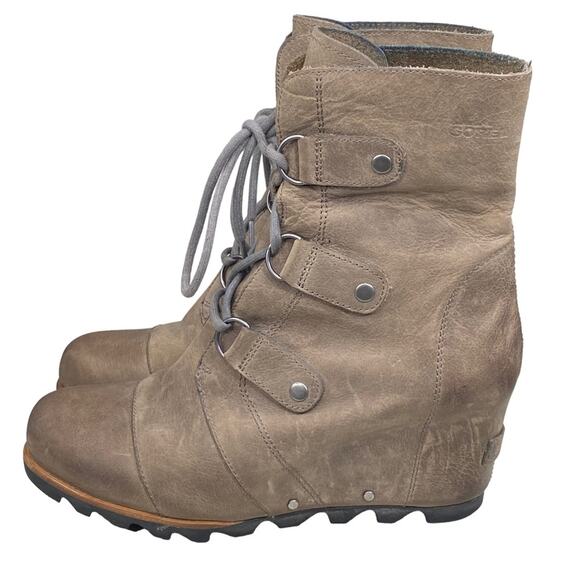 Sorel Women’s Joan Of Arctic Brown Leather Hidden Wedge Ankle Boot Size US 10 - Picture 7 of 10